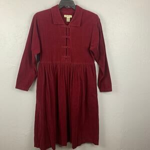 Vtg Eddie Bauer Corduroy Dress Size 14 Burgundy Red 90s Modest Cottagecore